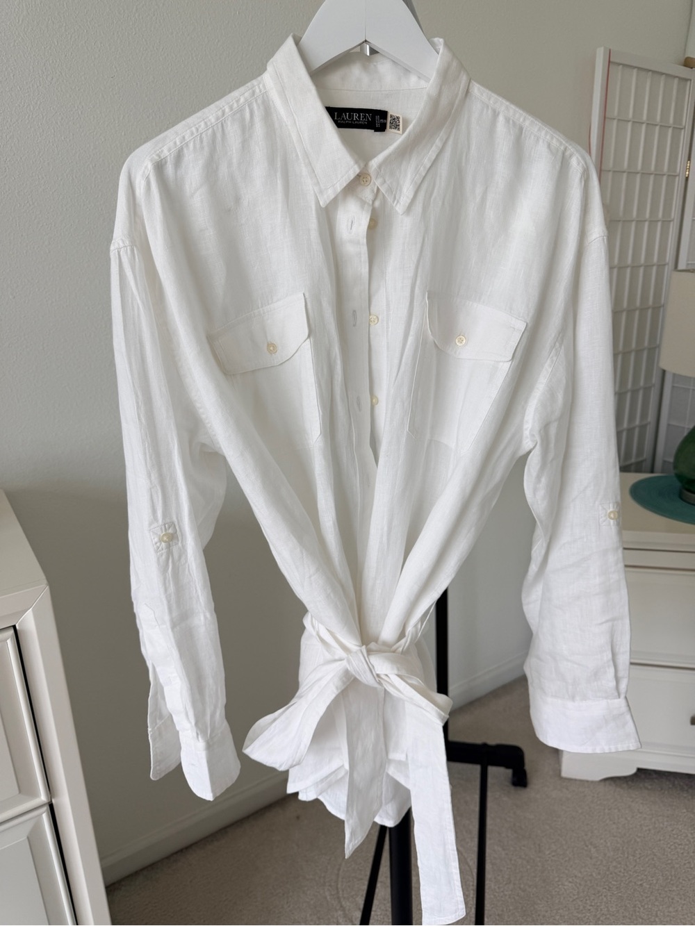 Ralph Lauren White Tie-Front Button Down Shirt